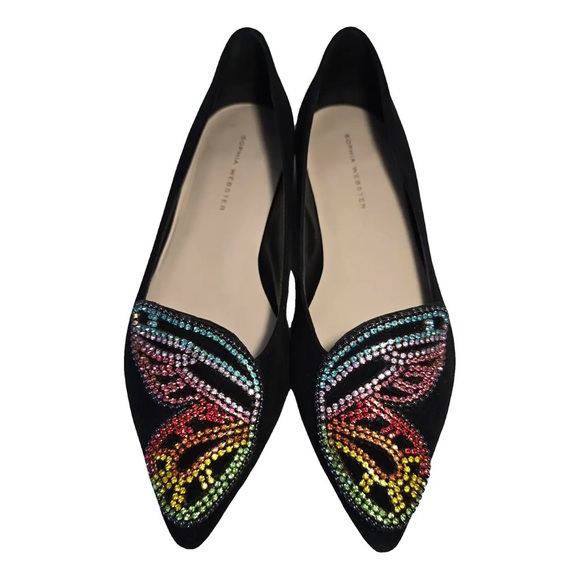 SOPHIA WEBSTER Black Flats Mulitcolor Crystal Butterfly - Picture 1 of 12
